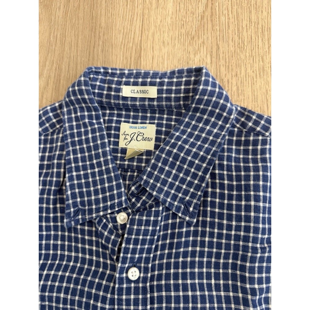 J. Crew men’s Irish Linen Large Button Down Shirt Blue White Striped